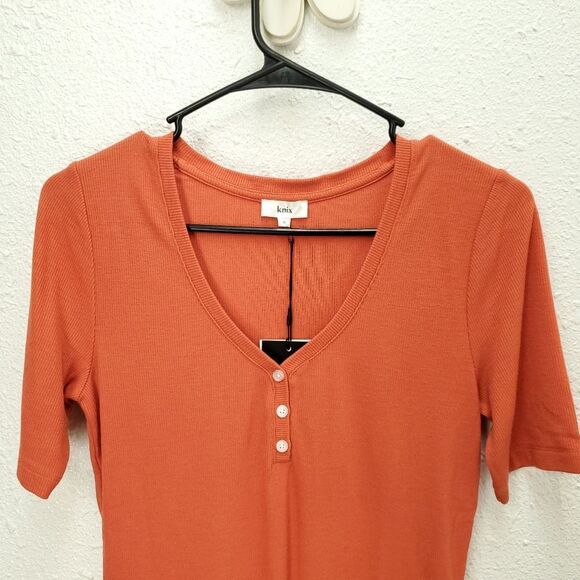 NWT KNIX Modal Pumpkin Rust Orange Ribbed Short Sleeve Bodysuit - Picture 3 of 14